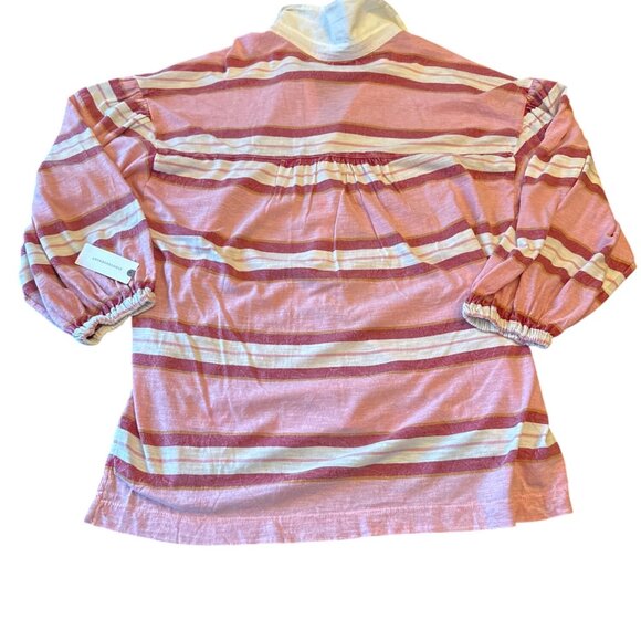 NWT Pilcro Pink Striped Button-Down Collared Shirt With Puff Sleeves Size Small - Picture 8 of 8